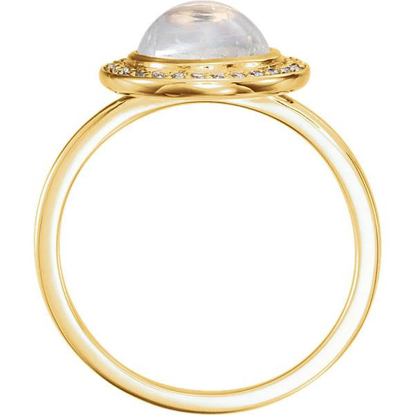14k Gold Round Rainbow Moonstone Diamond Halo Ring - White, Yellow or Rose or Platinum- Sparkle & Jade-SparkleAndJade.com 