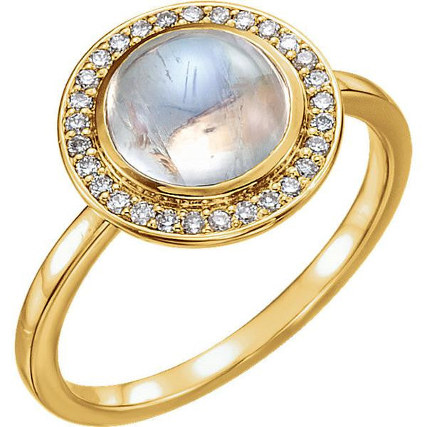 14k Gold Round Rainbow Moonstone Diamond Halo Ring - White, Yellow or Rose or Platinum- Sparkle & Jade-SparkleAndJade.com 71821:610:P
