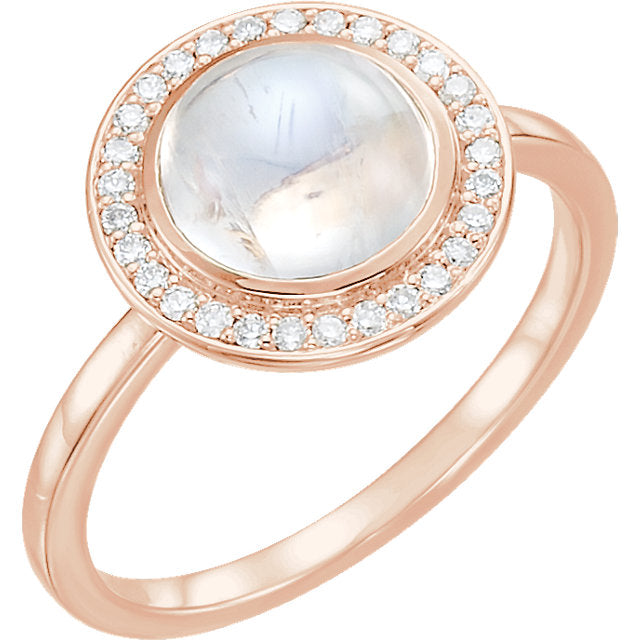 14k Gold Round Rainbow Moonstone Diamond Halo Ring - White, Yellow or Rose or Platinum- Sparkle & Jade-SparkleAndJade.com 71821:611:P