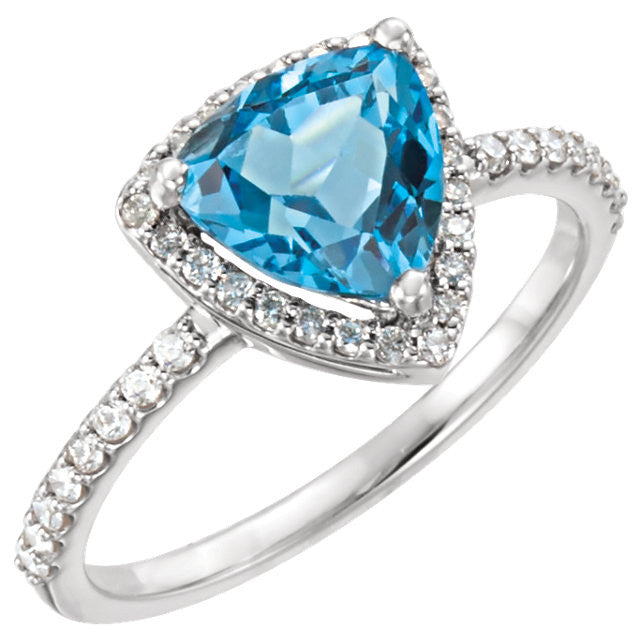 14k Gold Swiss Trillion Blue Topaz & 1/4 CTW Diamond Halo Ring- Sparkle & Jade-SparkleAndJade.com 71802:6000:P