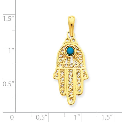 14k Gold Turquoise Stone Filigree Chamseh Hamsa Pendant- Sparkle & Jade-SparkleAndJade.com 