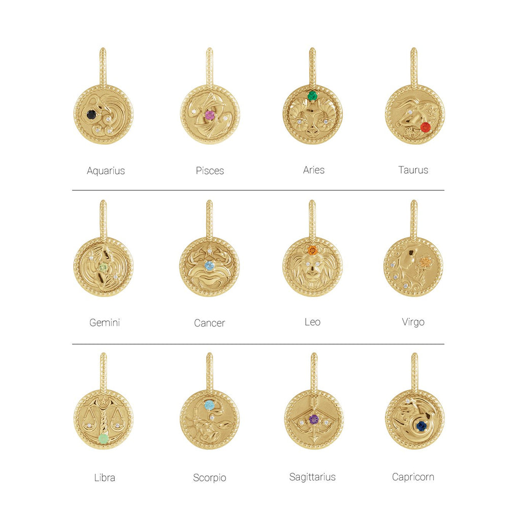 14k Gold Zodiac Coin Charm Pendant- Sparkle & Jade-SparkleAndJade.com 