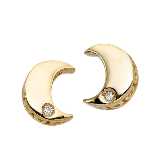 14k Gold .01ct Diamond Moon Stud Earrings- Sparkle & Jade-SparkleAndJade.com ER8794