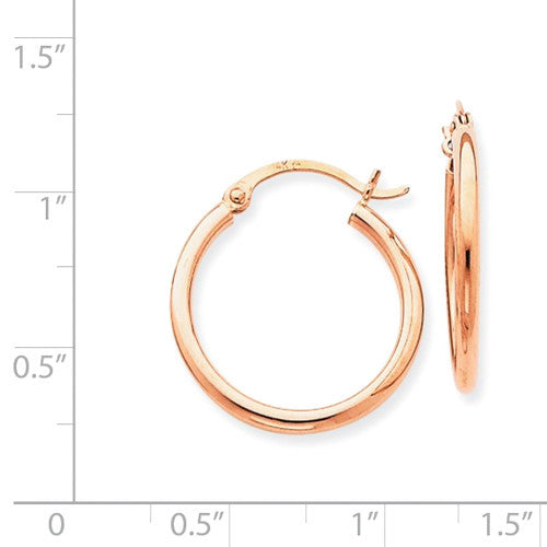 14k Rose Gold 20mm x 2mm Polished Hinged Hoop Earrings- Sparkle & Jade-SparkleAndJade.com TE530