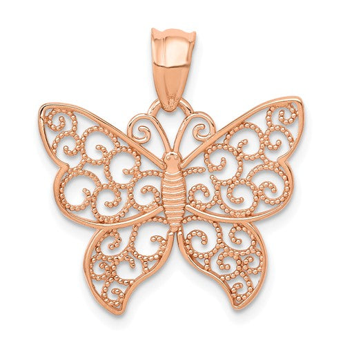 14k Rose Gold Filigree Butterfly Pendant- Sparkle & Jade-SparkleAndJade.com K5327