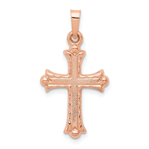 14k Rose Gold Heart Hollow Cross Pendant- Sparkle & Jade-SparkleAndJade.com XR1228