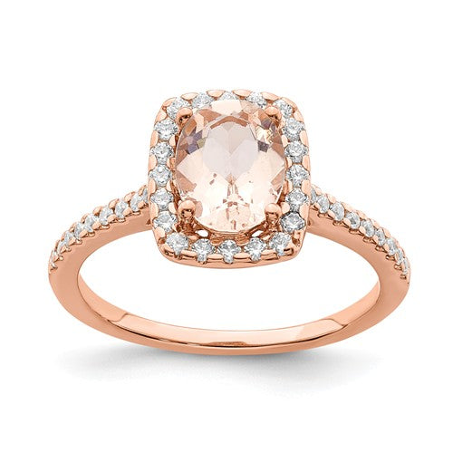 14k Rose Gold Oval Morganite Diamond Halo Engagement Ring- Sparkle & Jade-SparkleAndJade.com RM6355E-MG-030-RAA