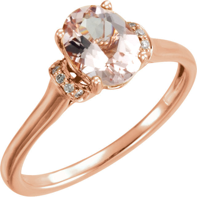 14k Rose Gold Oval Morganite & .05 CTW Diamond Ring- Sparkle & Jade-SparkleAndJade.com 651876:60000:P