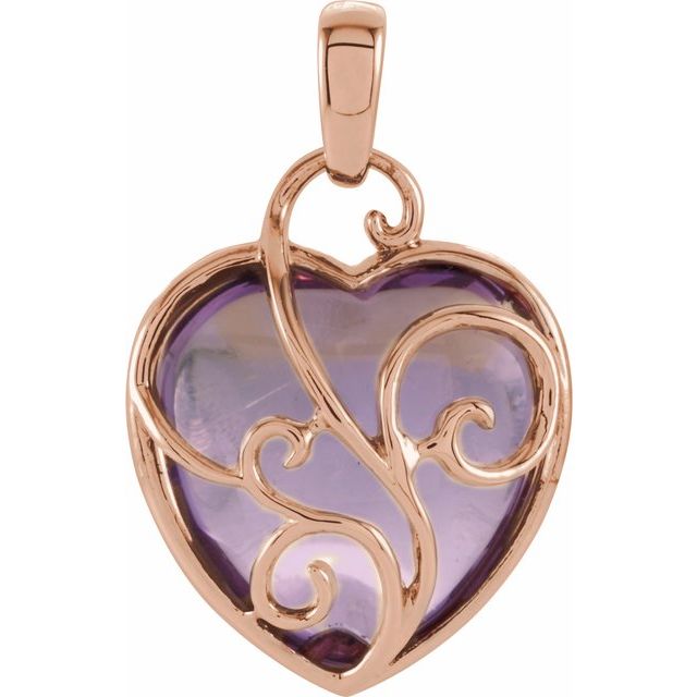 14k Rose Gold Rose de France Pink Amethyst Heart Pendant- Sparkle & Jade-SparkleAndJade.com 69624:100:P