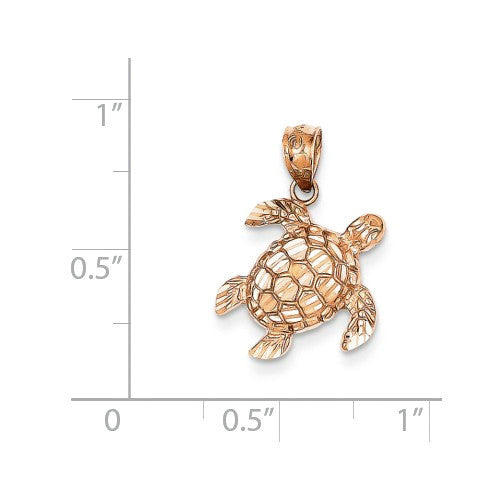 14k Rose Gold Solid Turtle Pendant- Sparkle & Jade-SparkleAndJade.com D4387