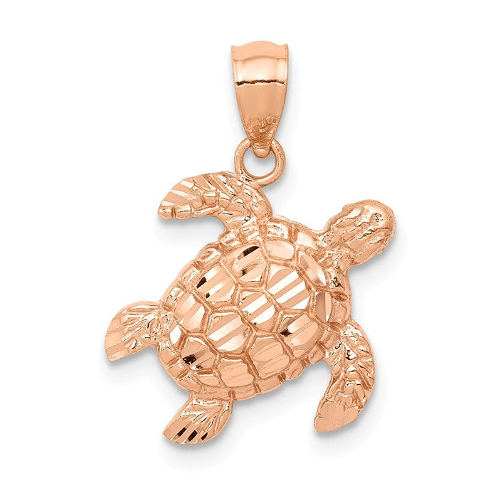 14k Rose Gold Solid Turtle Pendant- Sparkle & Jade-SparkleAndJade.com D4387