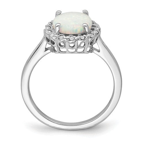 14k White Gold 10x8mm Oval Created Opal And Diamond Halo Ring- Sparkle & Jade-SparkleAndJade.com RM7259-OP-008-WA