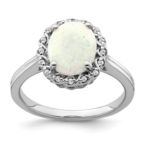 14k White Gold 10x8mm Oval Created Opal And Diamond Halo Ring- Sparkle & Jade-SparkleAndJade.com RM7259-OP-008-WA