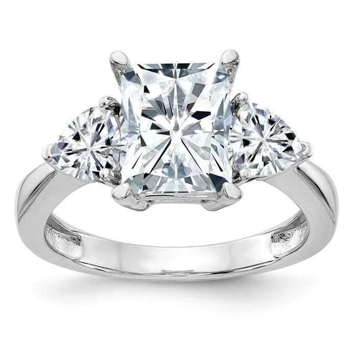 14k White Gold 3-Stone Rectangle and Pear Moissanite Engagement Ring- Sparkle & Jade-SparkleAndJade.com RM4448E-180-WMP