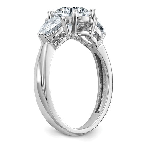 14k White Gold 3-Stone Round and Pear Moissanite Engagement Ring- Sparkle & Jade-SparkleAndJade.com RM4462E-340-WMP