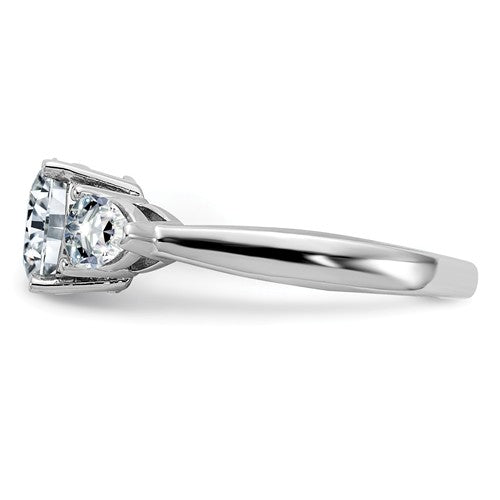 14k White Gold 3-Stone Round and Pear Moissanite Engagement Ring- Sparkle & Jade-SparkleAndJade.com RM4462E-340-WMP