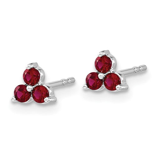 14k White Gold 3-stone Ruby Triangle Earrings- Sparkle & Jade-SparkleAndJade.com EM7119-RU-W