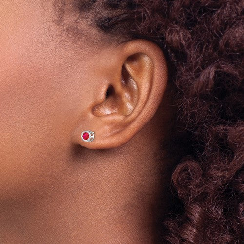 14k White Gold 4mm Round Ruby Bezel Set Earrings- Sparkle & Jade-SparkleAndJade.com XBE247