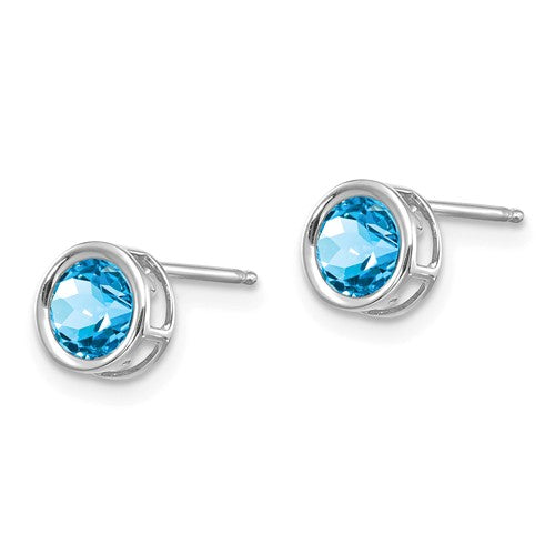 14k White Gold 5mm Round Swiss Blue Topaz Bezel Set Earrings- Sparkle & Jade-SparkleAndJade.com XBE264