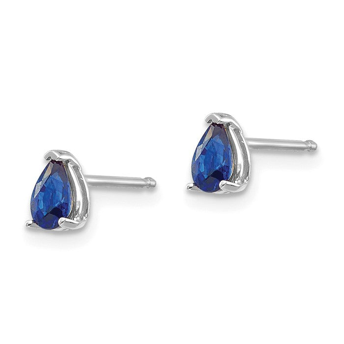 14k White Gold 5x3mm Pear Genuine Dark Blue Sapphire Stud Post Earrings- Sparkle & Jade-SparkleAndJade.com XE78WS-B