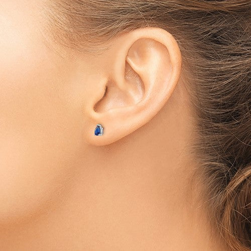14k White Gold 5x3mm Pear Genuine Dark Blue Sapphire Stud Post Earrings- Sparkle & Jade-SparkleAndJade.com XE78WS-B