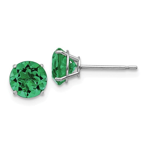 14k White Gold 6mm Round Lab-Created Emerald Stud Earrings- Sparkle & Jade-SparkleAndJade.com EXS2014/CREM-4WB