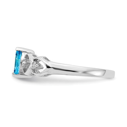 14k White Gold 6x3mm Marquise Swiss Blue Topaz AA Diamond Heart Band Ring- Sparkle & Jade-SparkleAndJade.com X9699BT/AA