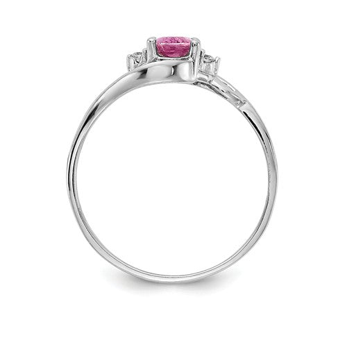 14k White Gold 6x4mm Oval Genuine Pink Sapphire And AA Diamond Ring- Sparkle & Jade-SparkleAndJade.com Y2149SP/AA