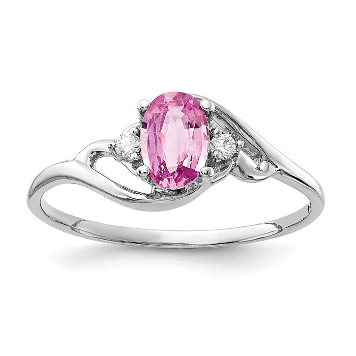14k White Gold 6x4mm Oval Genuine Pink Sapphire And AA Diamond Ring- Sparkle & Jade-SparkleAndJade.com Y2149SP/AA