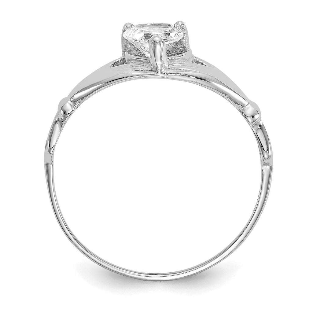 14k White Gold April Clear CZ Heart Claddagh Ring- Sparkle & Jade-SparkleAndJade.com D1783
