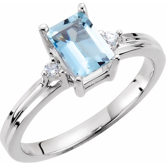 14k White Gold Aquamarine and Diamond Ring- Sparkle & Jade-SparkleAndJade.com 67684:101:P