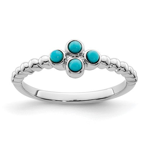14k White Gold Beaded 4 Stone Turquoise Ring- Sparkle & Jade-SparkleAndJade.com RM7414-BTQ-W