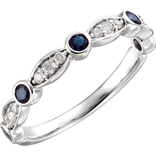 14k White Gold Blue Sapphire & 1/6 CTW Diamond Anniversary Ring- Sparkle & Jade-SparkleAndJade.com 651989:60002:P