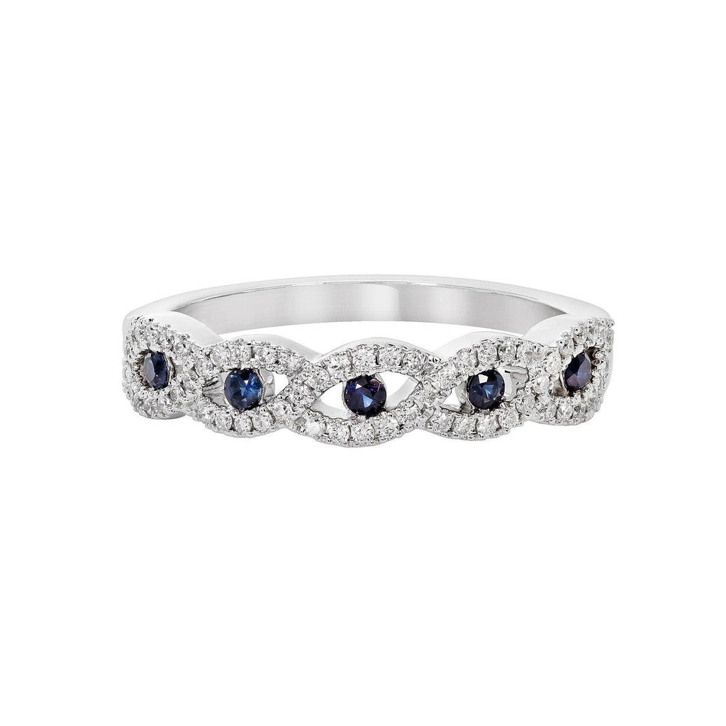 14k White Gold Blue Sapphire & Diamond Infinity Twist Band- Sparkle & Jade-SparkleAndJade.com 