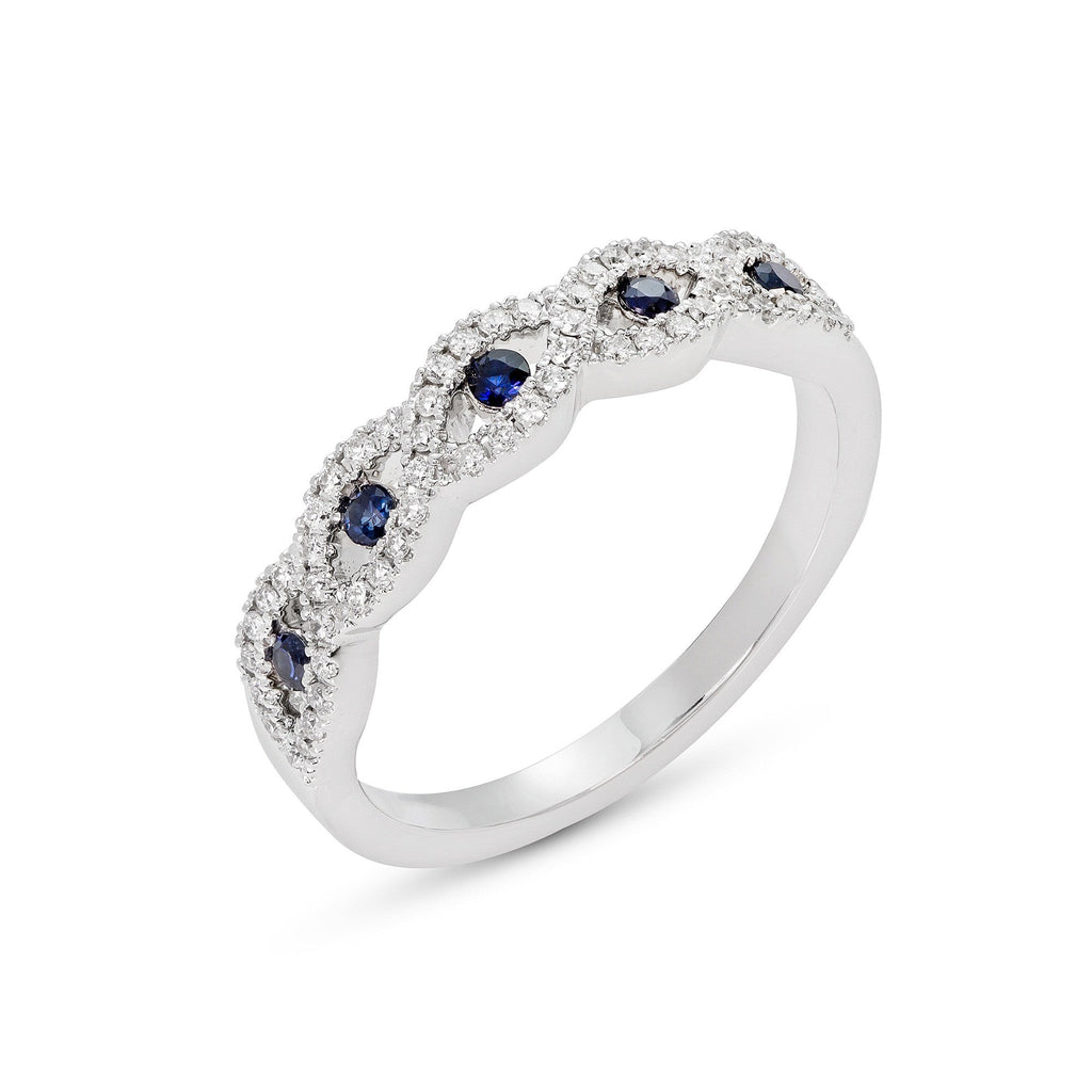 14k White Gold Blue Sapphire & Diamond Infinity Twist Band- Sparkle & Jade-SparkleAndJade.com R11941B-BS