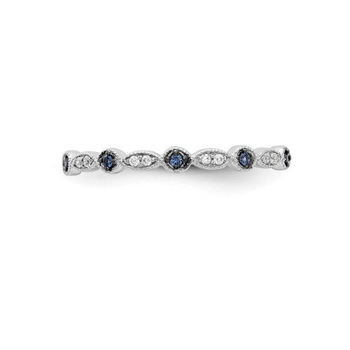 14k White Gold Blue & White Diamond Round and Marquise-Style Anniversary Ring- Sparkle & Jade-SparkleAndJade.com Y13933A RM5625-BD-006-WA