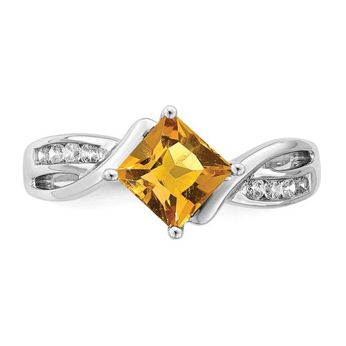 14k White Gold Citrine Square and Diamond Ring- Sparkle & Jade-SparkleAndJade.com RM7166-CI-012-WA