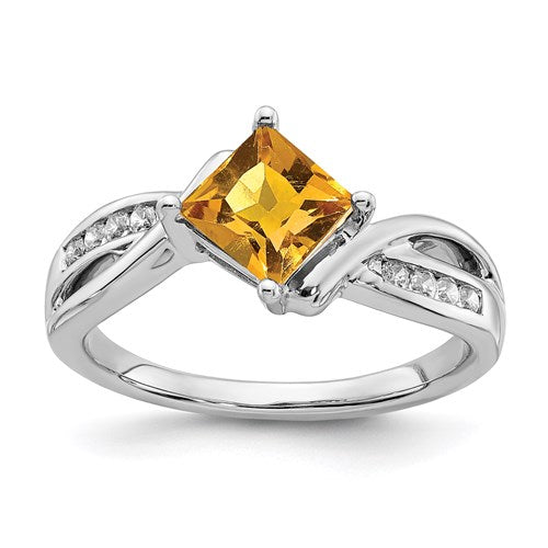 14k White Gold Citrine Square and Diamond Ring- Sparkle & Jade-SparkleAndJade.com RM7166-CI-012-WA