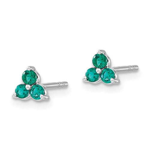 14k White Gold Created Emerald 3-Stone Cluster Earrings- Sparkle & Jade-SparkleAndJade.com EM7119-EM-W