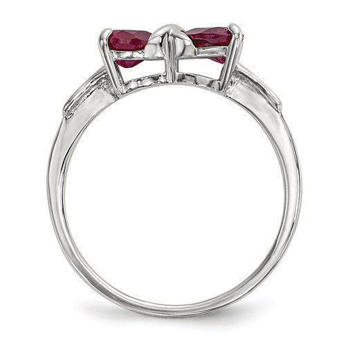 14k White Gold Created Ruby 2- Stone Heart Bow Ring- Sparkle & Jade-SparkleAndJade.com XBS558