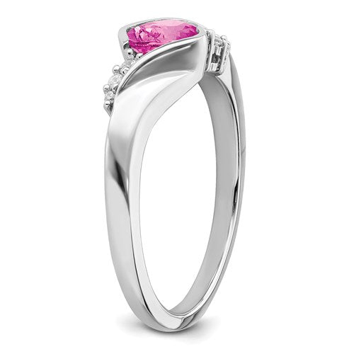 14k White Gold Cushion Created Pink Sapphire And Diamond Ring- Sparkle & Jade-SparkleAndJade.com RM7156-CPS-006-WA