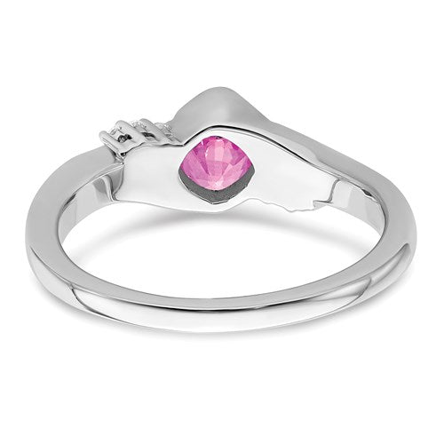 14k White Gold Cushion Created Pink Sapphire And Diamond Ring- Sparkle & Jade-SparkleAndJade.com RM7156-CPS-006-WA