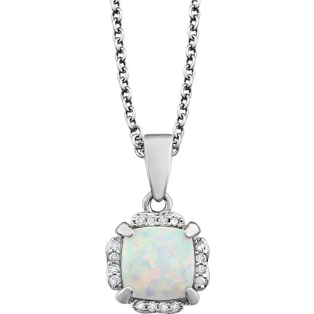 14k White Gold Cushion Gemstone & .05 CTW Diamond Halo 18" Necklaces- Sparkle & Jade-SparkleAndJade.com 