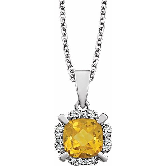 14k White Gold Cushion Gemstone & .05 CTW Diamond Halo 18" Necklaces- Sparkle & Jade-SparkleAndJade.com 651953:60011:P