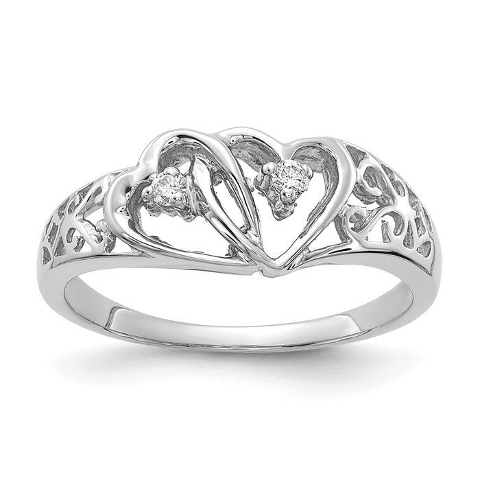 14k White Gold Diamond 2 Stone Filigree Double Heart Ring- Sparkle & Jade-SparkleAndJade.com Y1730AA