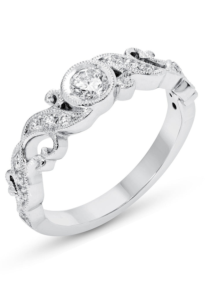 14k White Gold Diamond Bezel Filigree Engagement or Promise Ring- Sparkle & Jade-SparkleAndJade.com R11969WB-DIA
