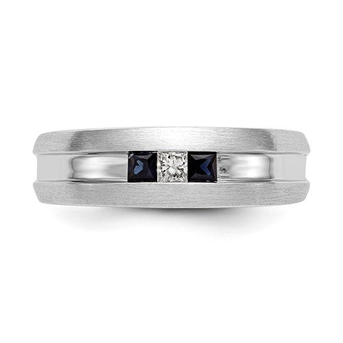 14k White Gold Diamond & Blue Sapphire Men's Ring- Sparkle & Jade-SparkleAndJade.com Y9235AA RM3499B-SA-010-WAA