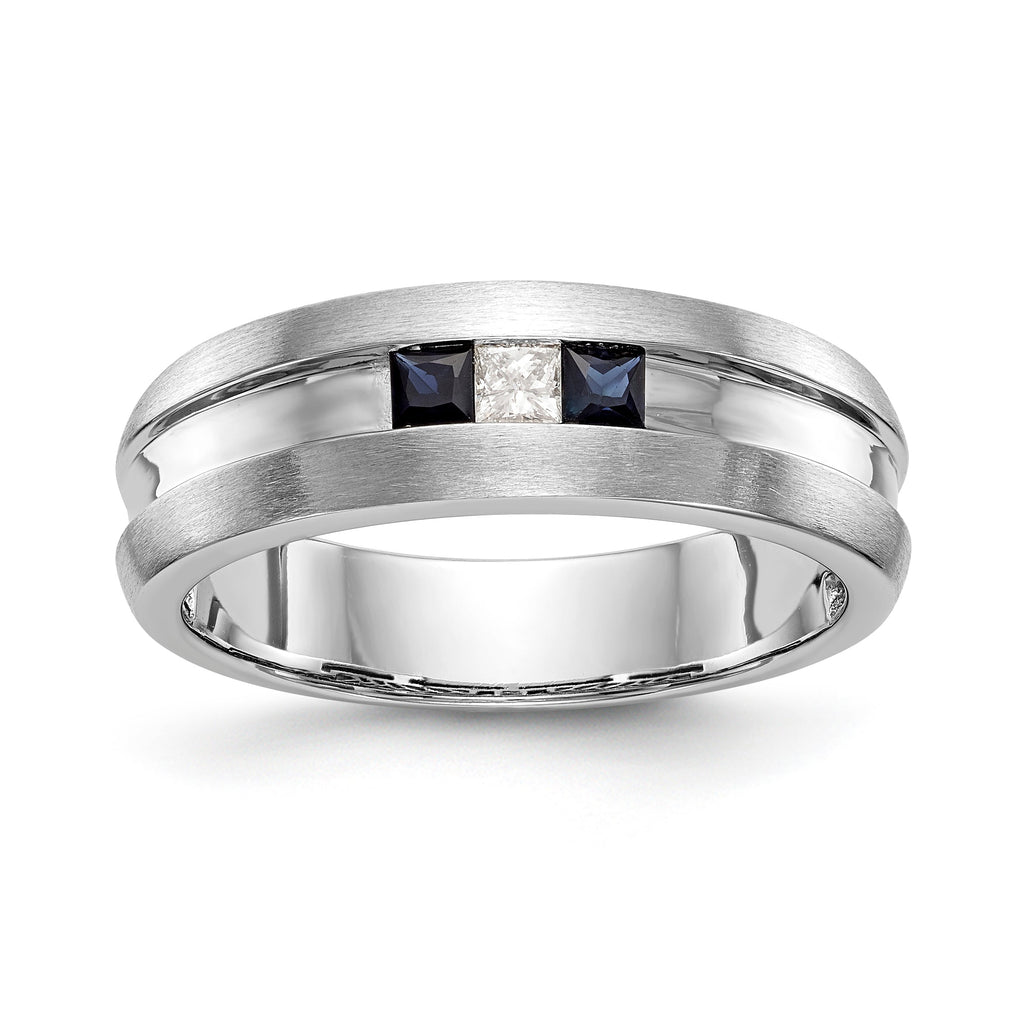 14k White Gold Diamond & Blue Sapphire Men's Ring- Sparkle & Jade-SparkleAndJade.com Y9235AA RM3499B-SA-010-WAA