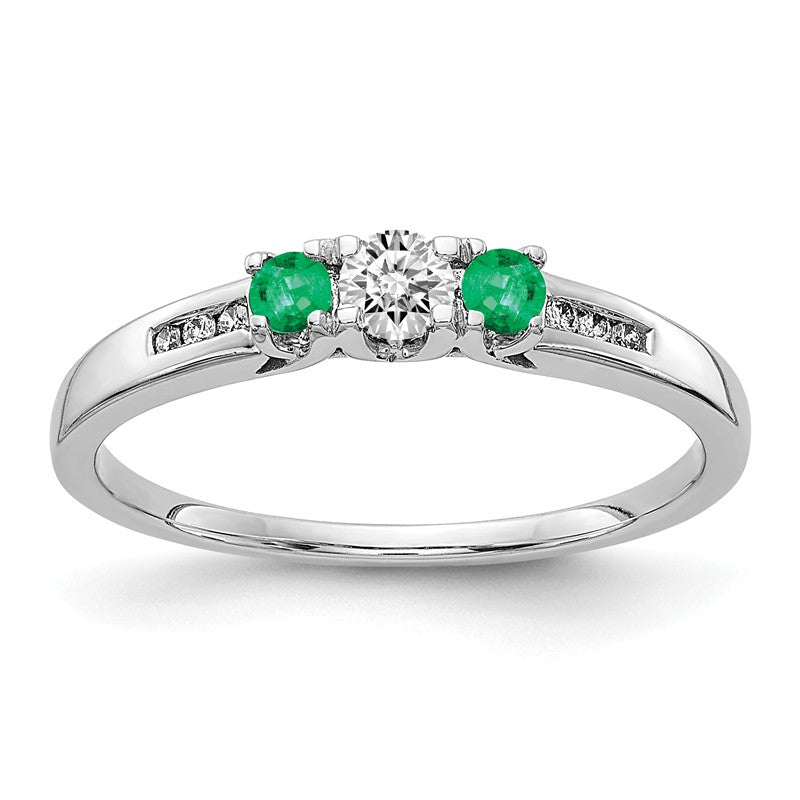 14k White Gold Diamond & Emerald 3-Stone Ring- Sparkle & Jade-SparkleAndJade.com Y13884E/A RM5750-EM-016-WA