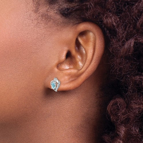 14k White Gold Diamond & Genuine Blue Topaz Heart Stud Earrings- Sparkle & Jade-SparkleAndJade.com XBS470